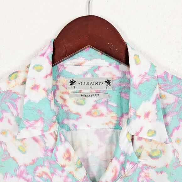 All Saints Men's Florax Floral Printed Camp Collar Shirt size Medium - Picture 5 of 8